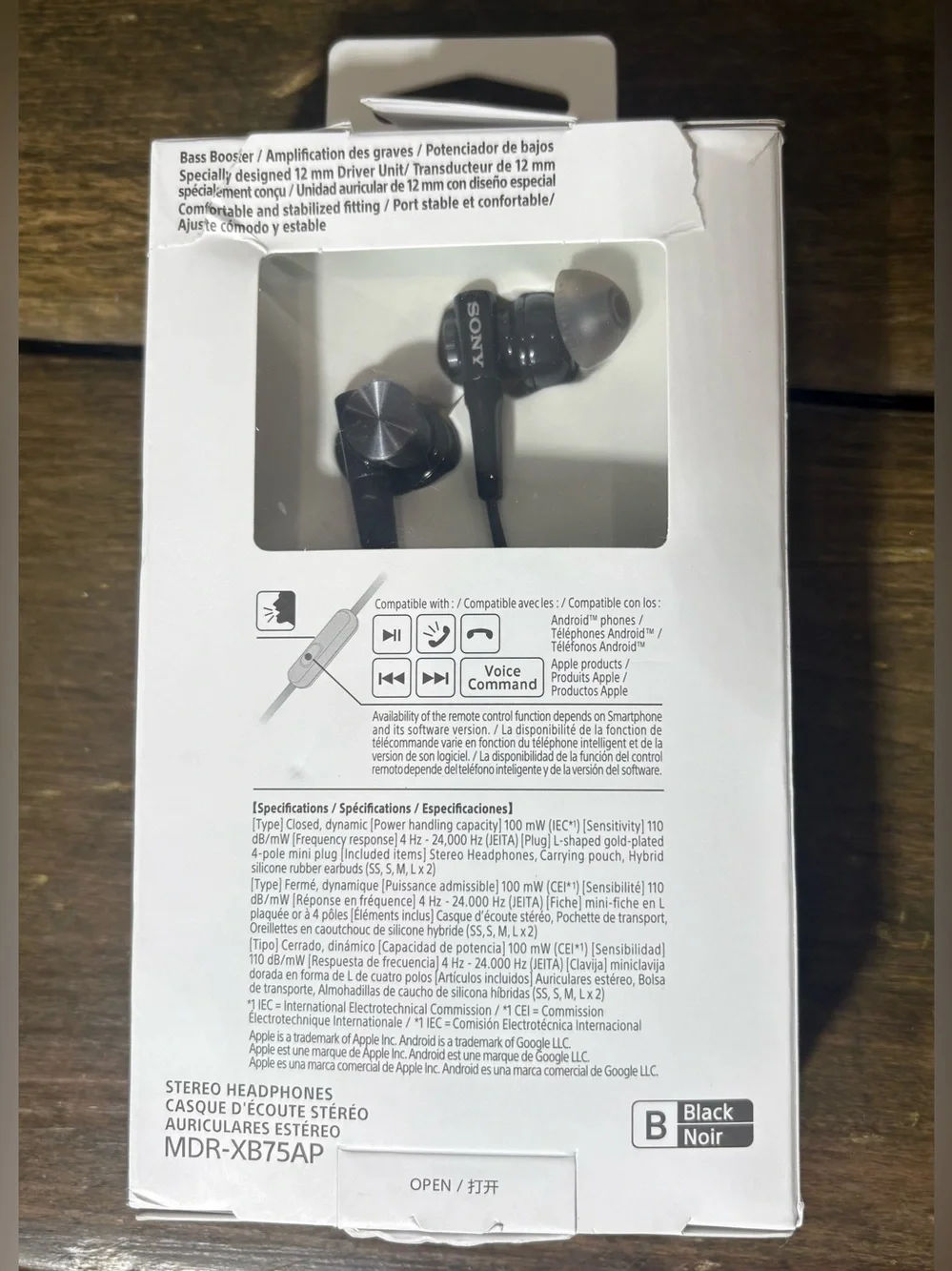 NEW Sony MDR-XB75AP Extra Bass In-Ear Headphones In Black